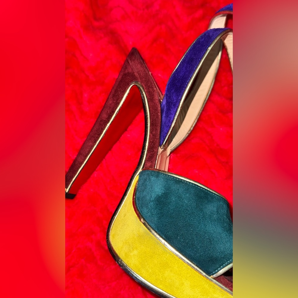 Christian Louboutin Multicolor Suede Platform Heels - Picture 9 of 10
